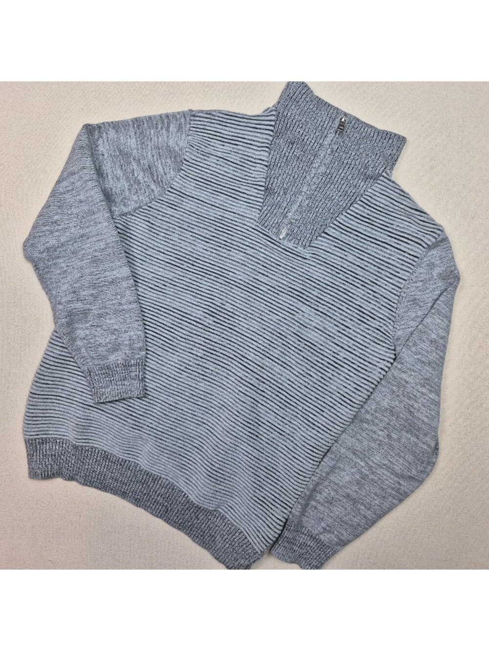 INC International Concepts Women's Gray Ribbed 1/4 Zip Mock Neck Sweater Sz L
